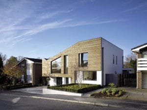 3D modéle d'une maison bois moderne à la campagne