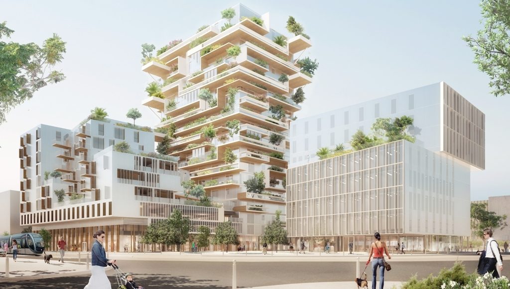 Vue 3D de la tour mixte bois béton Hypérion à Bordeaux © Jean-Paul Viguier Architecte/Eiffage/EPA Bordeaux Euratlantique