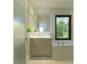aménagement intérieur d'une maison bois moderne avec jardin
