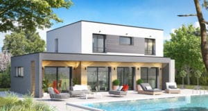 maison bois moderne avec jardin et piscine