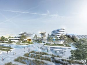 3D modèle d'une parc verte avec maison en bois