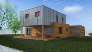3D modèle d'une maison bois moderne avec jardin