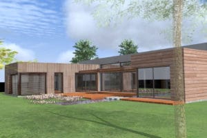 3D modèle d'une maison bois moderne avec terrasse