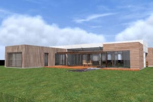 3D modèle d'une maison bois moderne avec terrasse