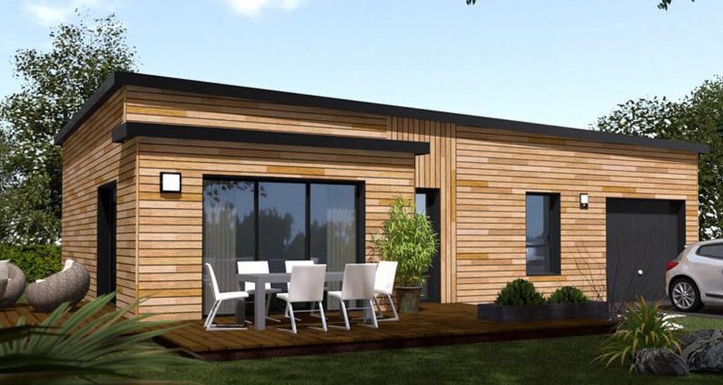 3D modèle peitite maison bois avec jardin