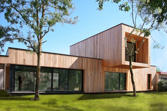 maison bois moderne avec jardin
