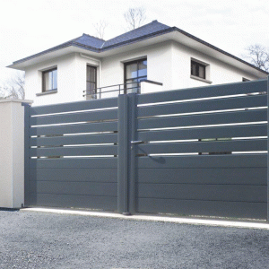portails en aluminium gris pour maison contemporaine