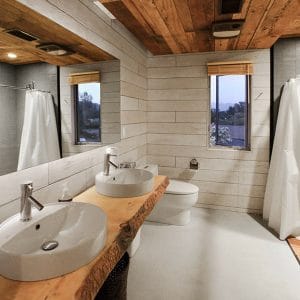 salle de bains moderne dans maison bois aux États-Unis