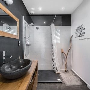 salle de bains au pierre dans petite maison bois