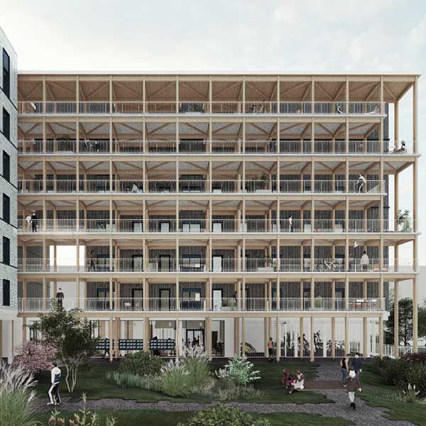 le nouveau bâtiment du résidence étudiante en bois sur le campus de Paris-Saclay
