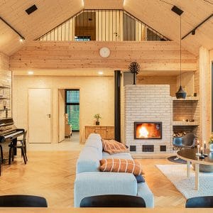 design d'intérieur d'un salon dans maison bois