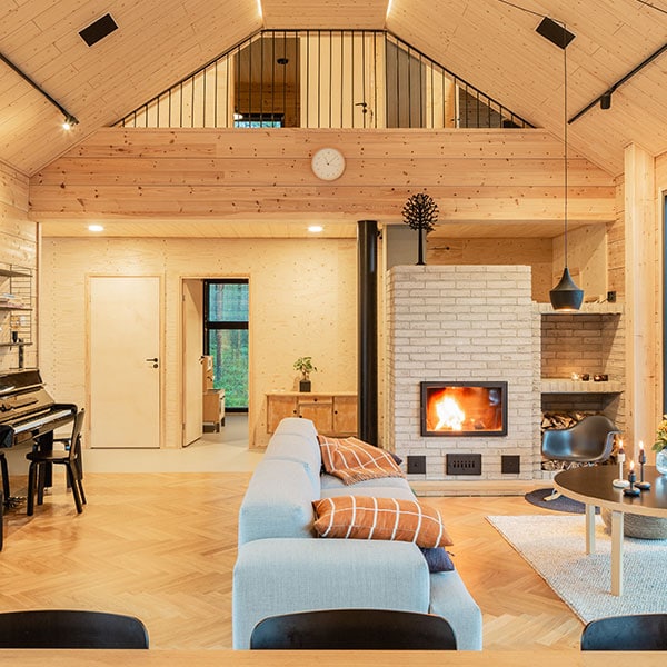 design d'intérieur d'un salon dans maison bois