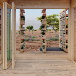 Le bardage en palettes bois de cette tiny accueille des plantations - Concours 2022 Fondation Huttopia