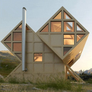 Une maison asymétrique dans un paysage montagneux