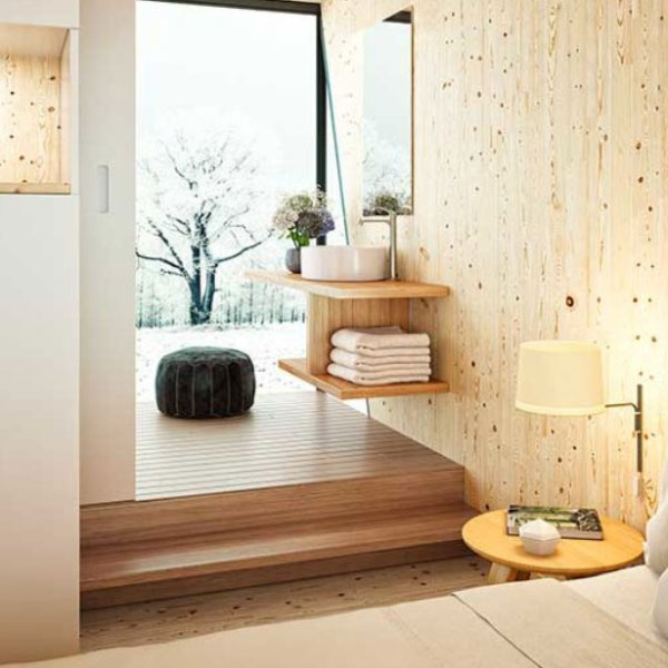 intérieur microarchitecture en bois, une nouvelle tendance, salle de bain