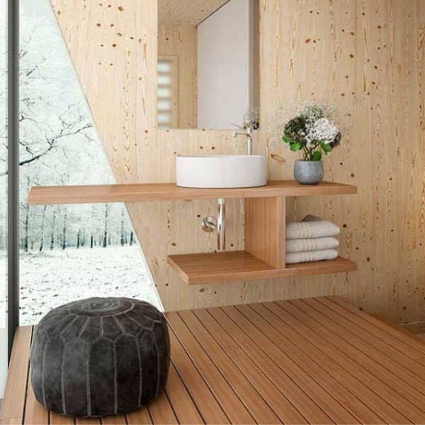 intérieur microarchitecture en bois, une nouvelle tendance, salle de bain