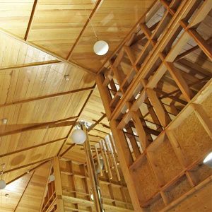 Intérieur de l'accueil périscolaire "Coeur de Tendon" dont l'une des particularités est d'utiliser du hêtre en structure © France Bois Régions