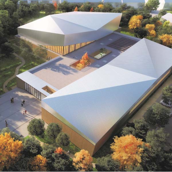 complexe sportif - Léo Lagrange - Val-de-Reuil - Studios Architectures - Céline Jégu - bâtiment bois - vue aérienne