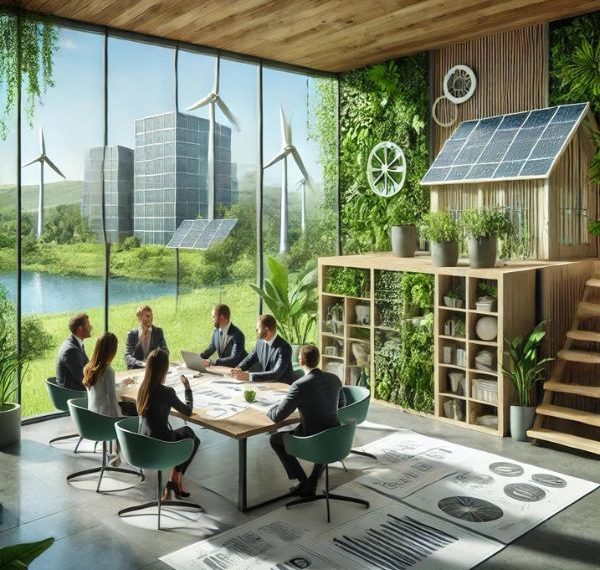 réunion architectes dans un bâtiment responsable